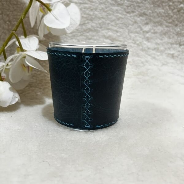 Turkuaz Deri Kaplı Cam Mum