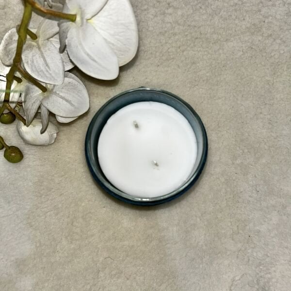 Turkuaz Deri Kaplı Cam Mum