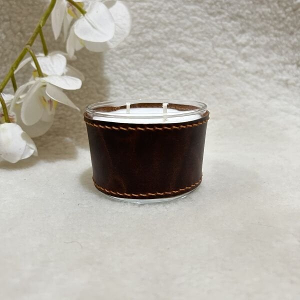 Taba Deri Kaplı Küçük Cam Mum