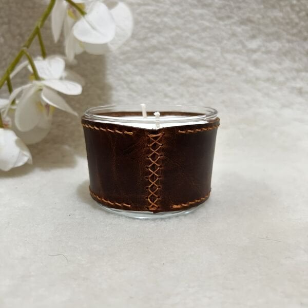 Taba Deri Kaplı Küçük Cam Mum