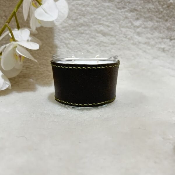 Oliv Deri Kaplı Küçük Cam Mum