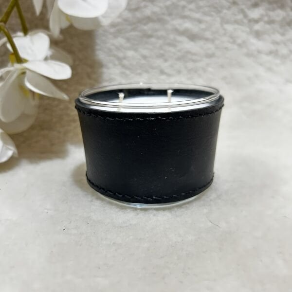 Sİyah Deri Kaplı Küçük Cam Mum