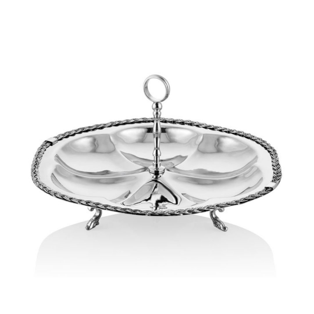 La'medore Black Pearl Halatlı 6 Bölmeli Çerezlik 31 cm Gümüş