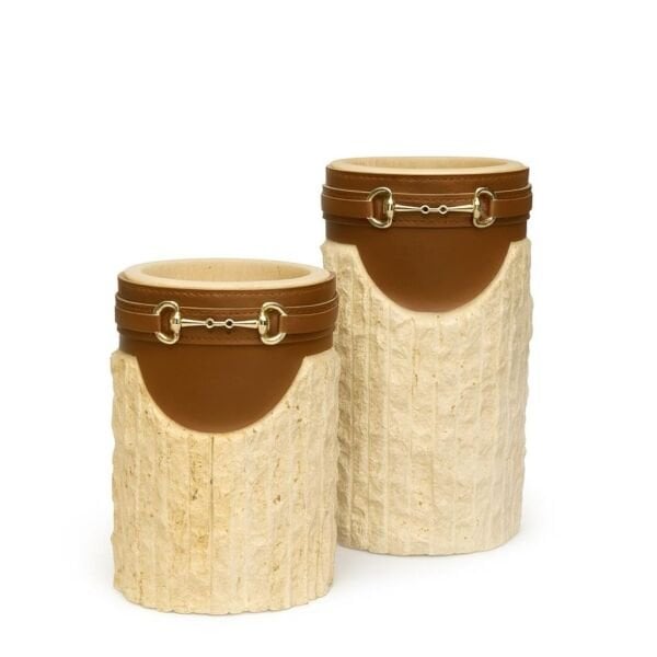 Traverten Deri Kemerli Vazo Seti