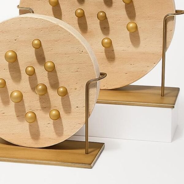 Traverten Top Dekorlu Disk 2 li set Ahşap Kaideli