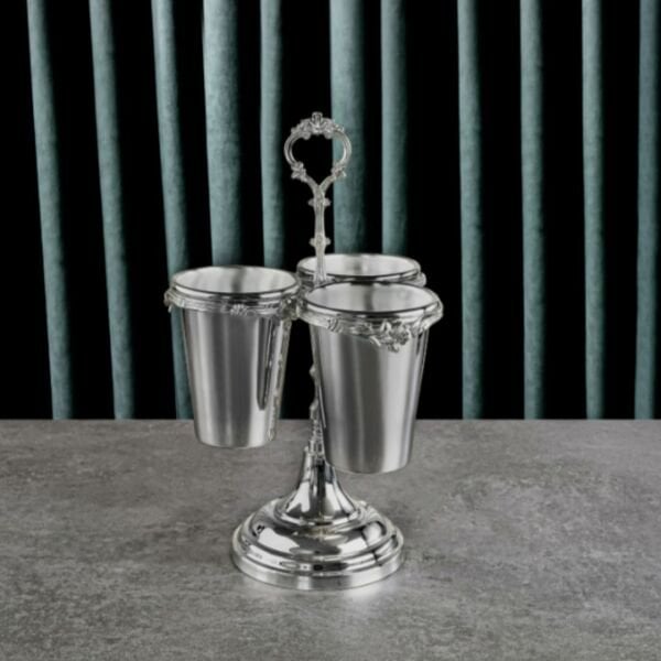 Lale Bordür Askılı Pirinç Gümüş 3lü Kaşıklık