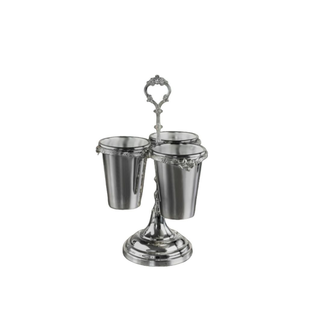 Lale Bordür Askılı Pirinç Gümüş 3lü Kaşıklık