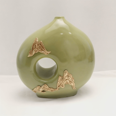 Luckyart Gold Dalgalı Yeşil Vazo 27x11x28 Cm