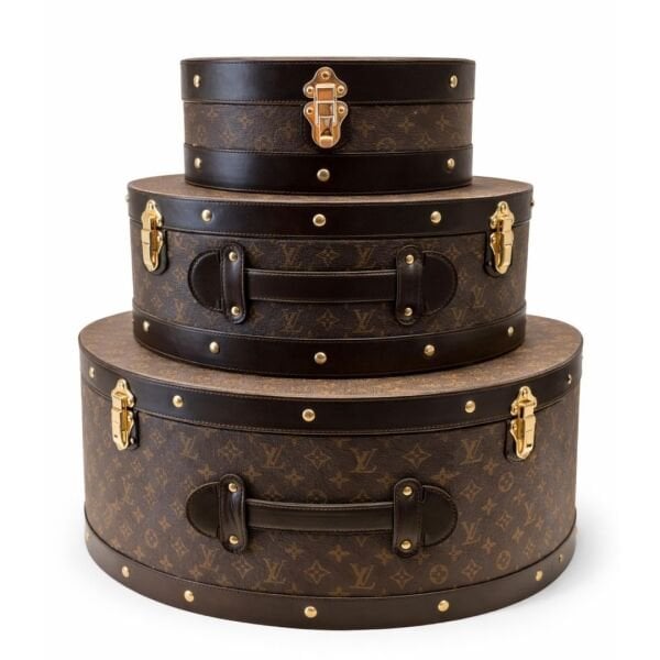 Ahşap Bavul 3'lü Set | Dekoratif Louis Vuitton Tasarımlı Vintage Bavul