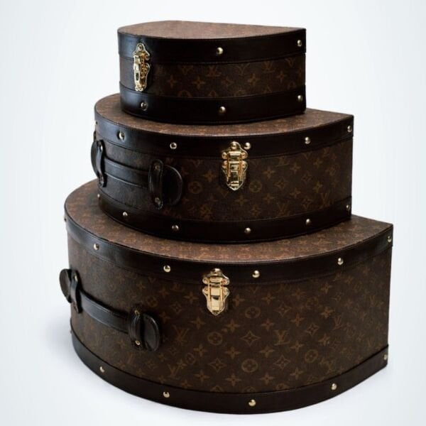 Ahşap Bavul 3'lü Set | Dekoratif Louis Vuitton Tasarımlı Vintage Bavul