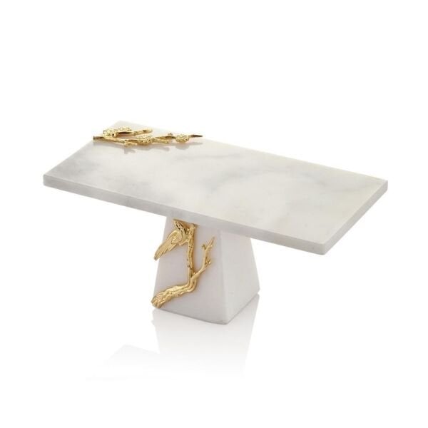 Beyaz Mermer  Gold Dallı Sunum Tabağı Evza