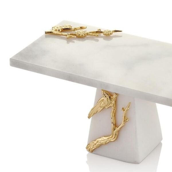 Beyaz Mermer  Gold Dallı Sunum Tabağı Evza