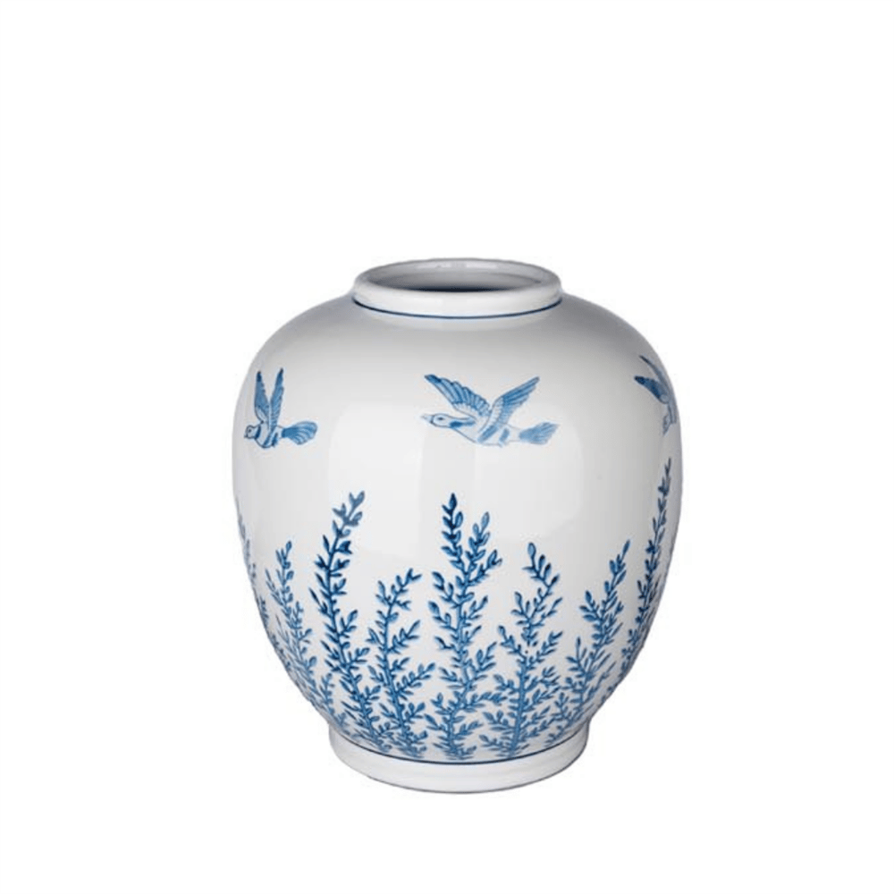 Luckyart Kuşlu Krem Vazo 30 Cm