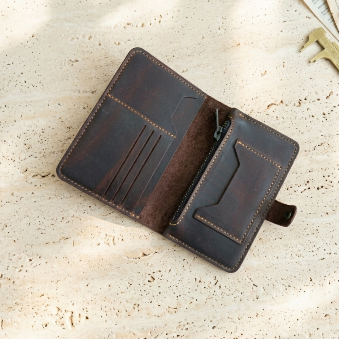 ZipSnap | Deri Çıtçıtlı Organizer Cüzdan - Taba