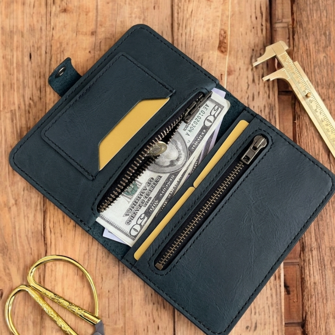 ZipSnap | Deri Çıtçıtlı Organizer Cüzdan - Siyah