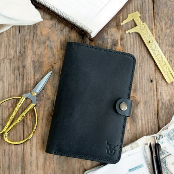 ZipSnap | Deri Çıtçıtlı Organizer Cüzdan - Siyah