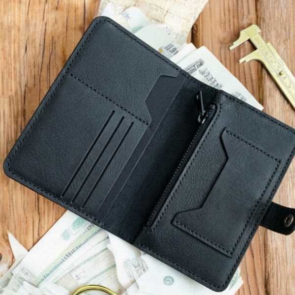 ZipSnap | Deri Çıtçıtlı Organizer Cüzdan - Siyah