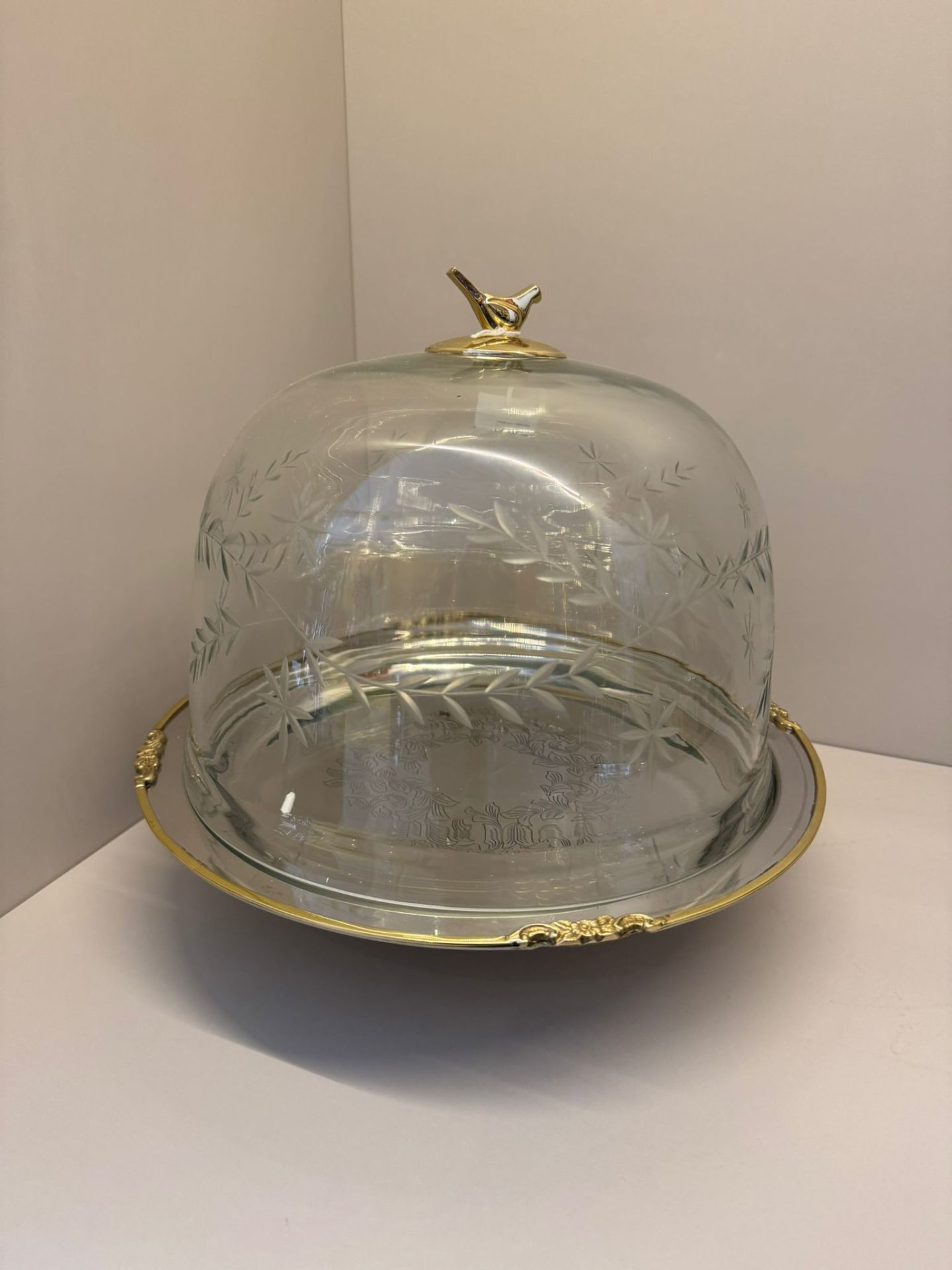 Blackpearl Kuşlu Büyük Boy Cam Kapaklı Kek Fanus