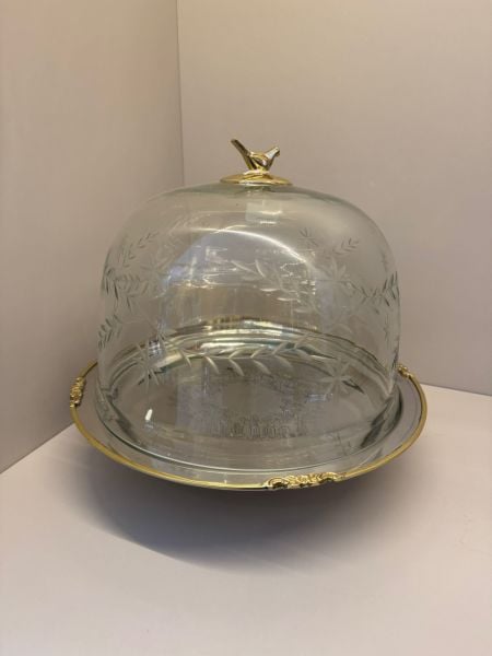 Blackpearl Kuşlu Büyük Boy Cam Kapaklı Kek Fanus