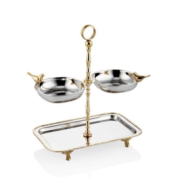 Blackpearl Kuşlu  Altı Dikdörtgen 2 Katlı Sunumluk 25x11x31 cm