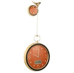 Vitale Gold Kuşlu Turuncu Duvar Saati 30*70*12 Cm