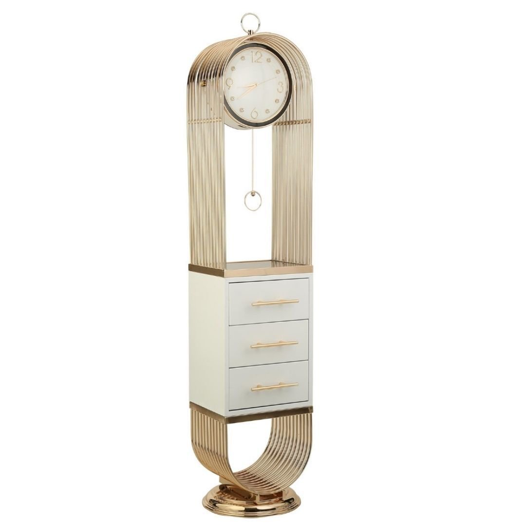 Gold Üç Çekmeceli Beyaz Saat 42x42x176 cm