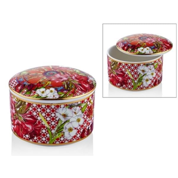 Lilyum Desenli Yuksek Yuvarlak Kutu