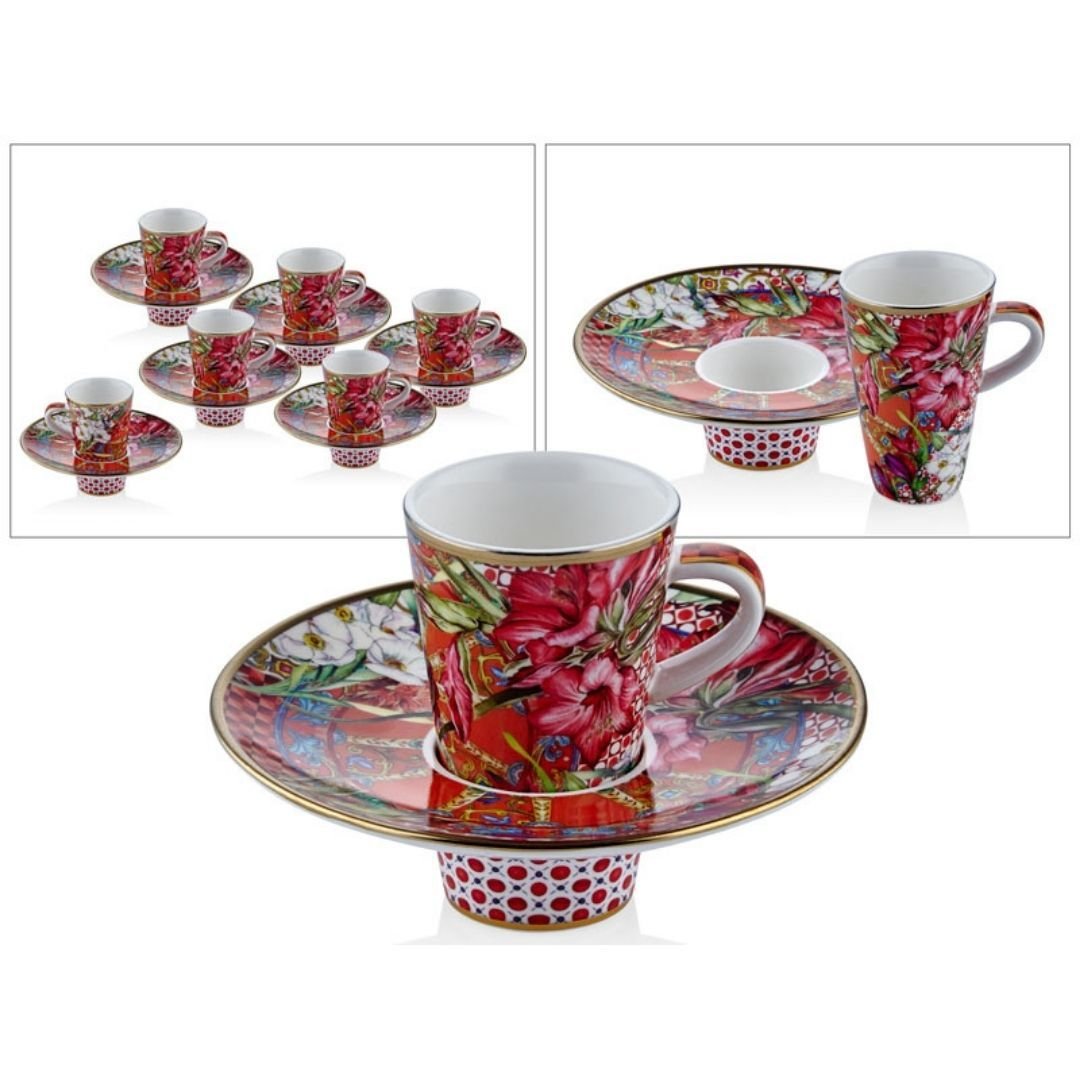 Lilyum Desenli 6li Kahve Fincan Seti