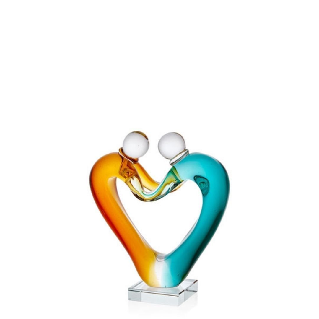 Heart Shape Couple Yellow Green Glass Decor