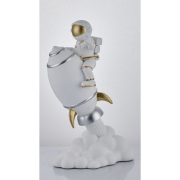 Astronaut on Rocket White Dekoratif Heykel