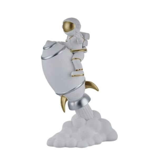 Astronaut on Rocket White Dekoratif Heykel