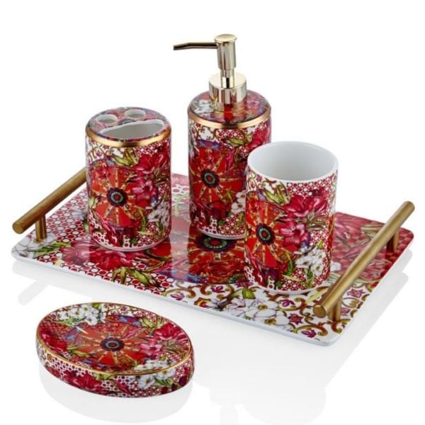 Lilyum Desenli 5 Li Banyo Seti