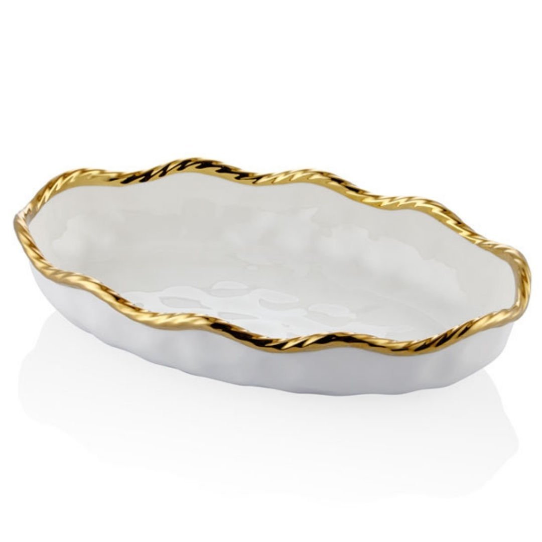 Lamedore Wave Beyaz Gold Oval Küçük Kayık Tabak