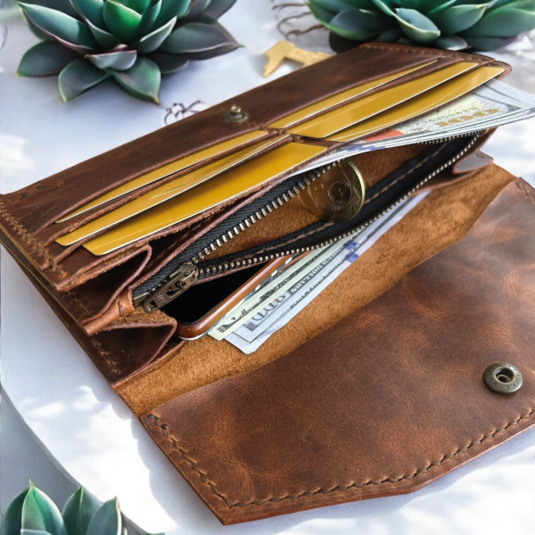 Kavé | Çıtçıtlı Akordiyon Cüzdan - Taba