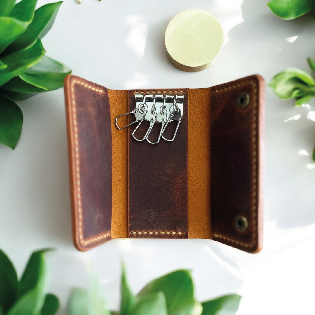 Kavra | El Yapımı Hakiki Deri Anahtarlık - Camel