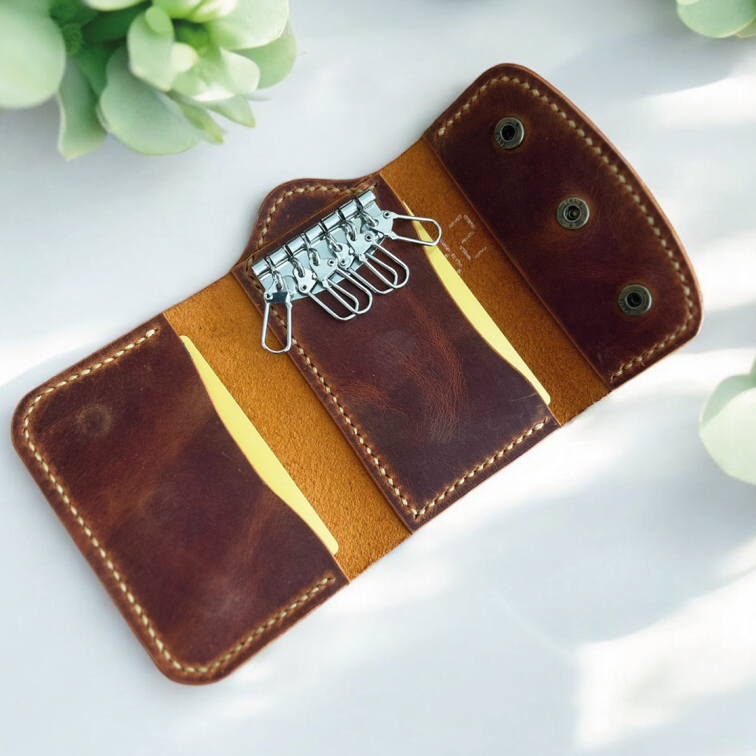 Keyla | Deri Kartlıklı Anahtarlık Cüzdan - Camel