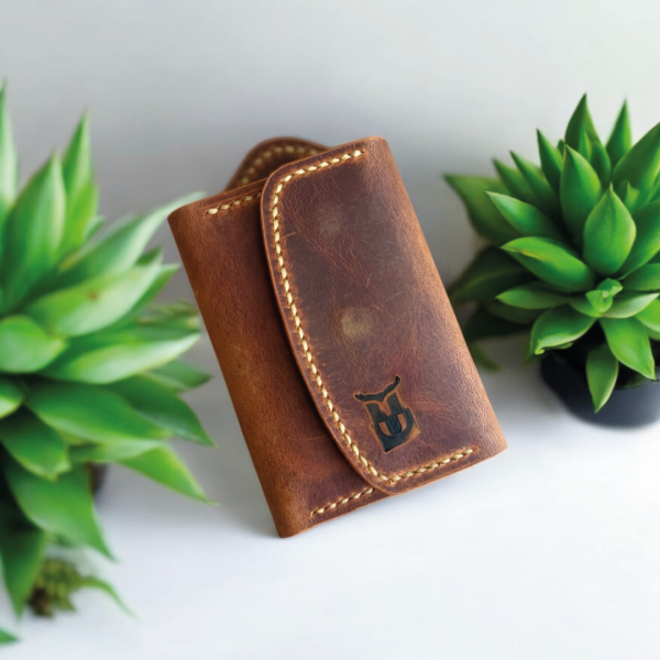 Keyla | Deri Kartlıklı Anahtarlık Cüzdan - Camel