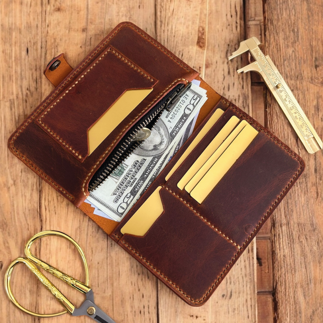 ZipSnap | Deri Çıtçıtlı Organizer Cüzdan - Camel