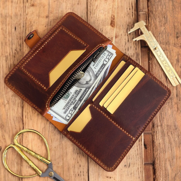 ZipSnap | Deri Çıtçıtlı Organizer Cüzdan - Camel