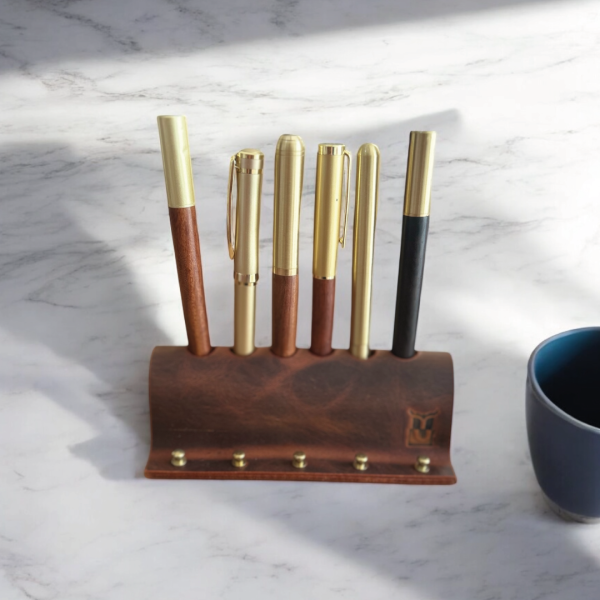 Dexon | El Yapımı Deri Masaüstü Kalemlik 6lı - Camel