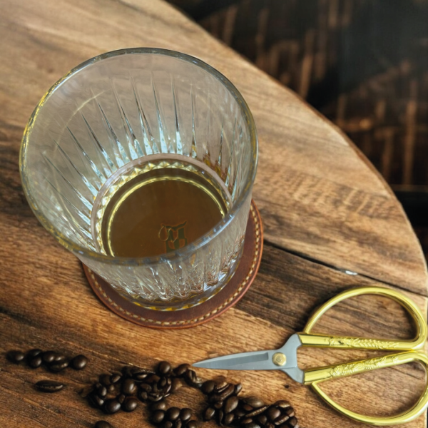 Tersa | Deri Bardak Altlığı Seti Büyük - Camel 7'li