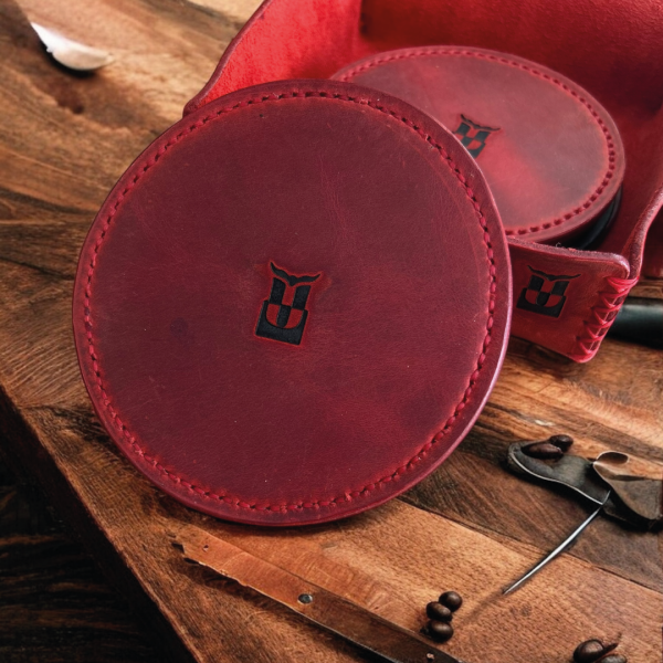 Tersa | Deri Bardak Altlığı Seti - Kırmızı 7'li