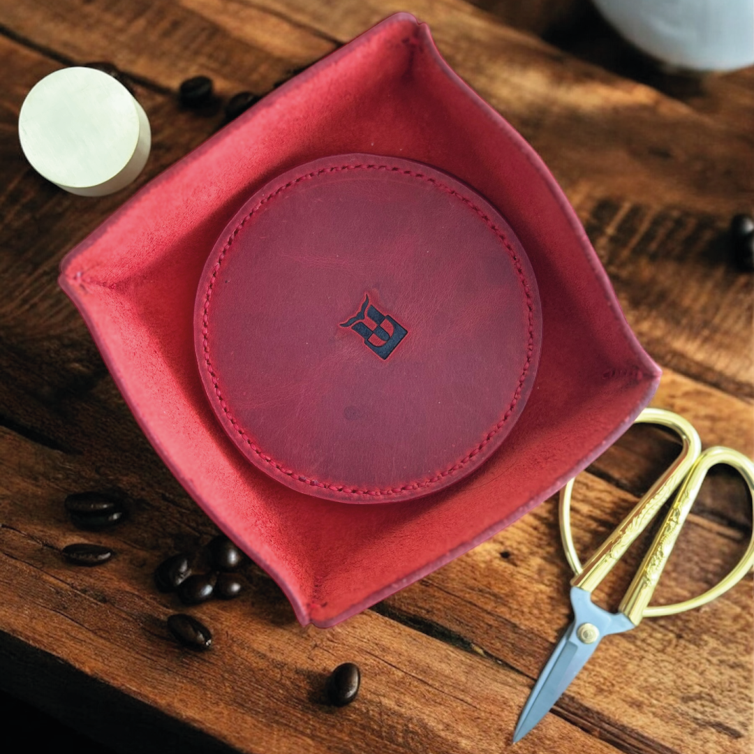 Tersa | Deri Bardak Altlığı Seti - Kırmızı 7'li