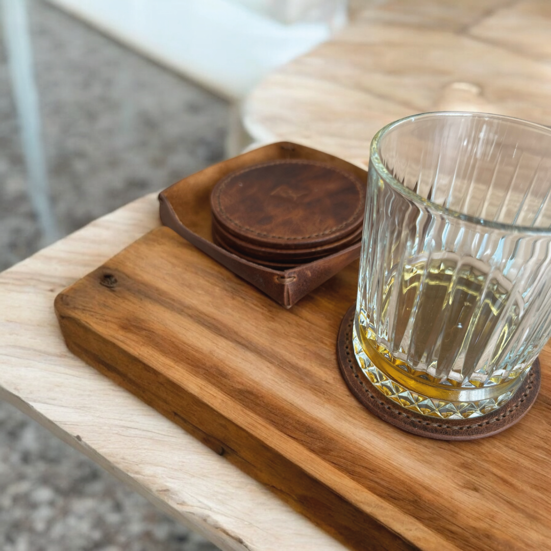 Tersa | Deri Bardak Altlığı Seti - Taba 7'li