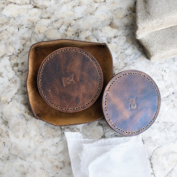 Tersa | Deri Bardak Altlığı Seti - Taba 7'li