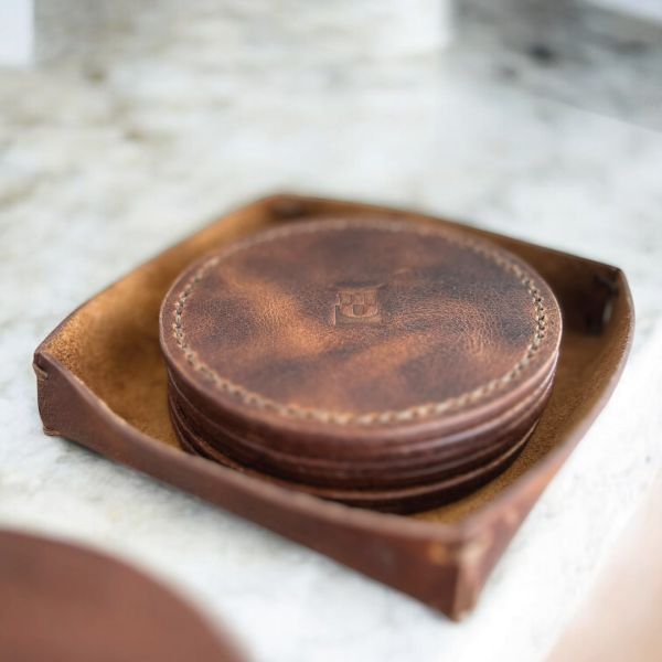 Tersa | Deri Bardak Altlığı Seti - Taba 7'li