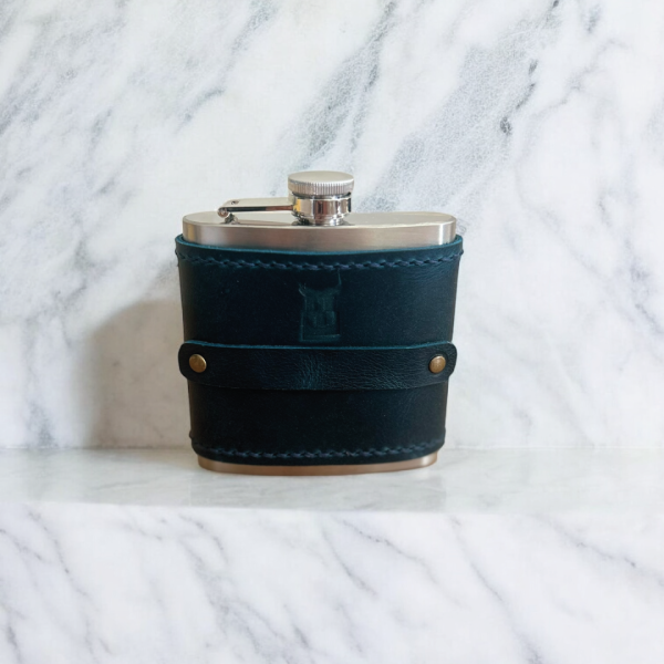 Drava | Deri Kaplamalı Cep Matarası - Mavi