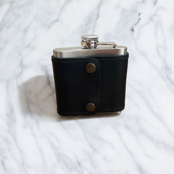 Drava | Deri Kaplamalı Cep Matarası - Oliv