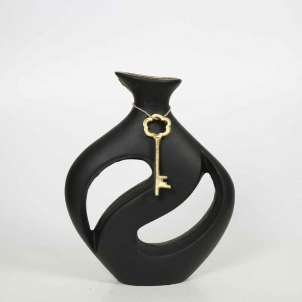 Vitale Metal Anahtar Siyah Damla Vazo 30 cm