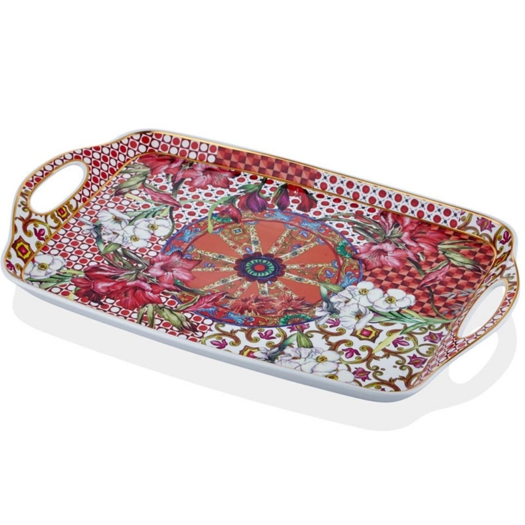 Lilyum Desenli Çay Tepsi 46 cm